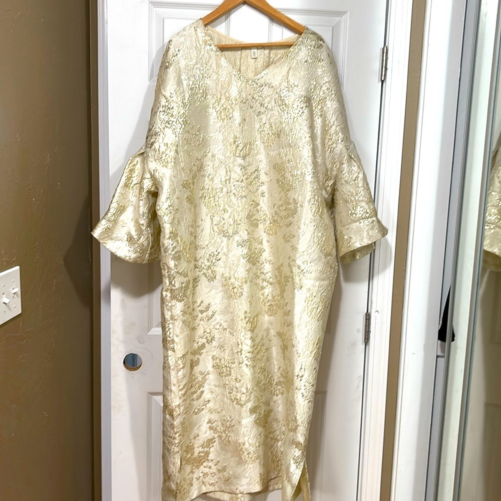 H&M White Gold Patterned Kaftan Dress Size XL